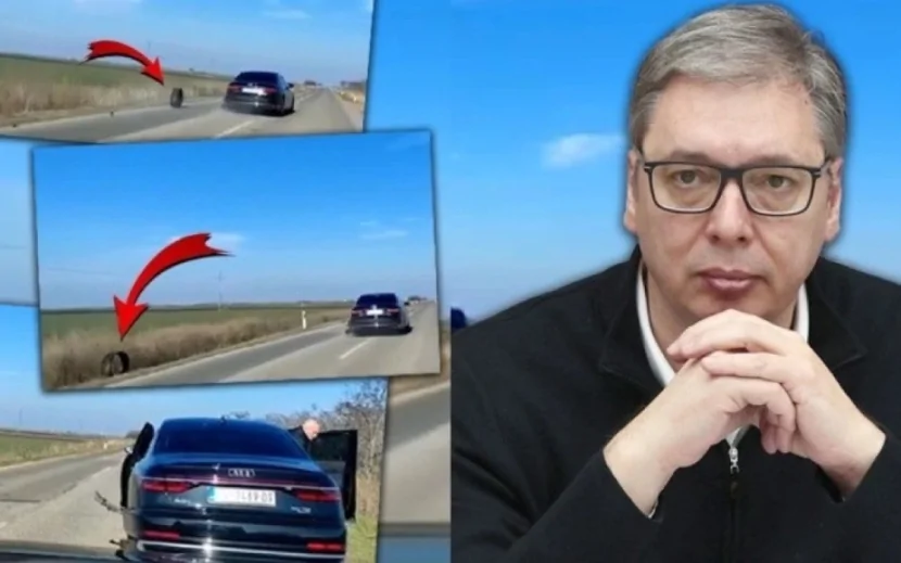 Vuçiçin avtomobilinin təkəri partladı - FOTO