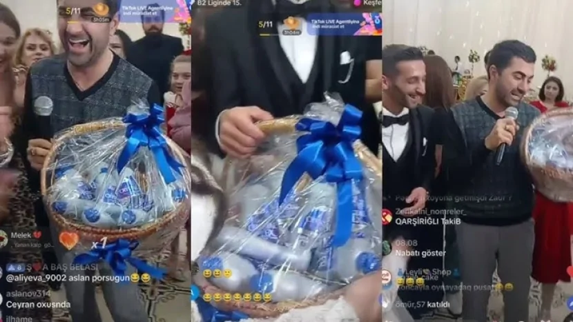 Zaur Baxşəliyev bəylə gəlinə qabyuyan pasta hədiyyə etdi
