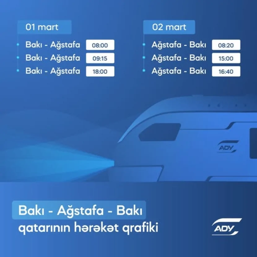 Bakı-Ağstafa-Bakı marşrutu üzrə əlavə qatar reysləri təyin edilib