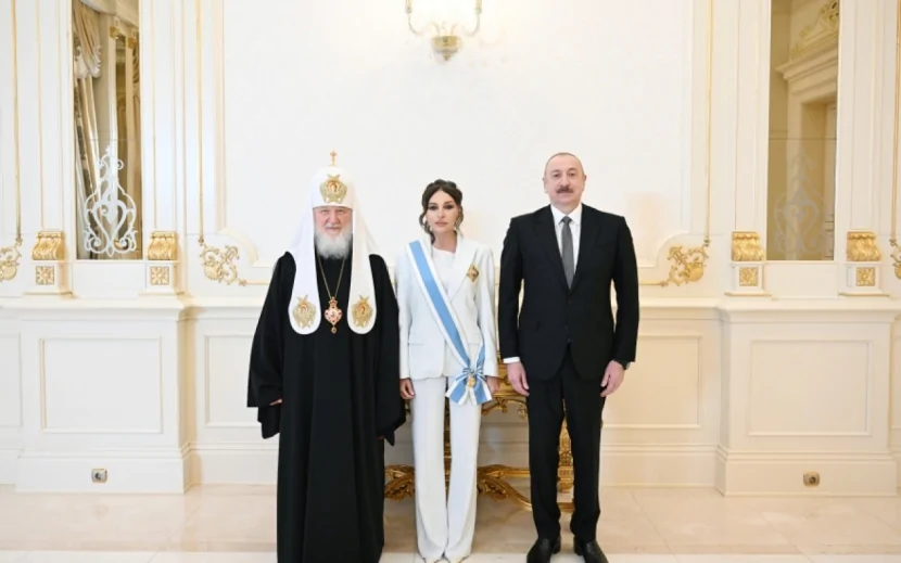 Prezident və xanımı Patriarx Kirill ilə görüşdü - FOTOLAR