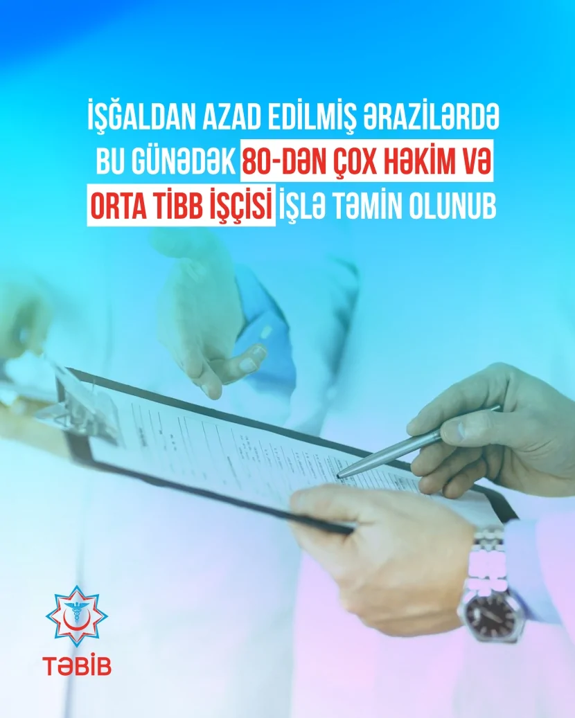 İşğaldan azad edilmiş ərazilərdə bu günədək 80-dən çox həkim və orta tibb işçisi işlə təmin olunub