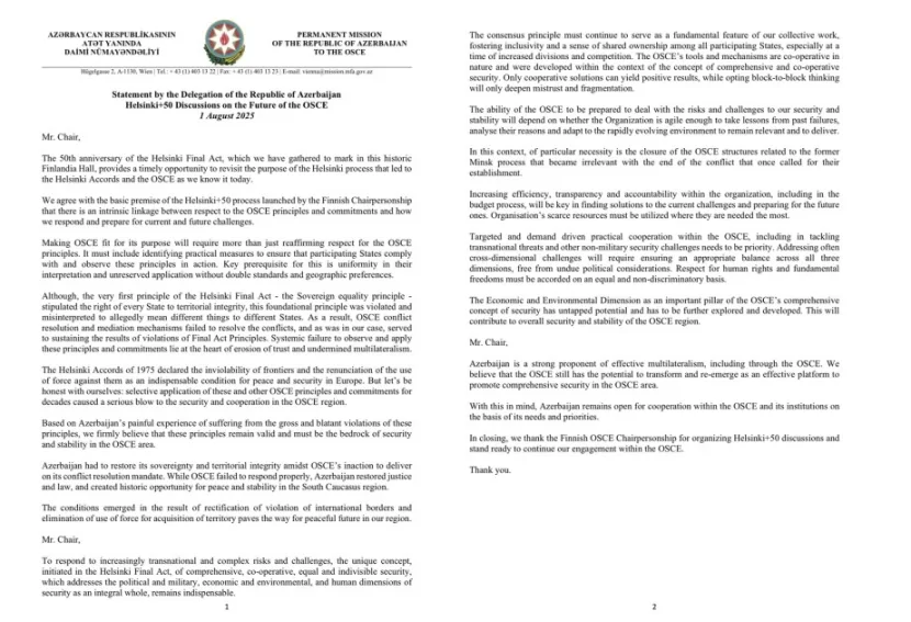 Azərbaycan Cənubi Qafqazda sülh və sabitlik üçün tarixi fürsət yaradıb