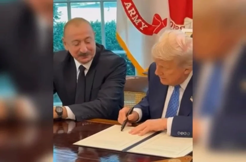 İlham Əliyev və Tramp sənədlər İMZALADI - VİDEO