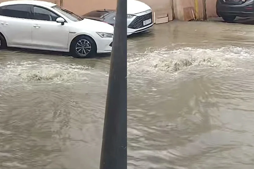 Xırdalanda küçələri su basdı: Çətinlik yarandı