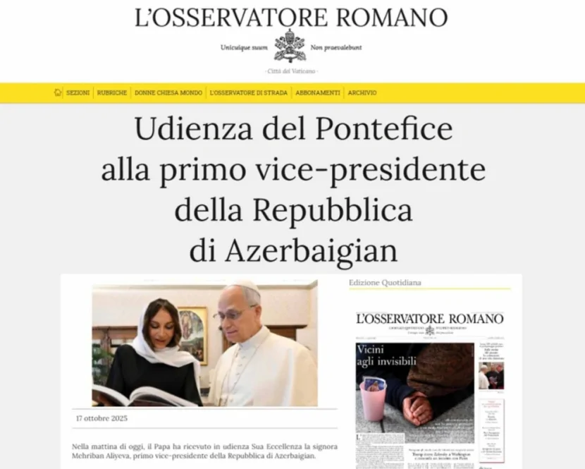 Vatikan və İtaliya mətbuatı Mehriban Əliyevanın Roma Papası ilə görüşünü geniş işıqlandırıb