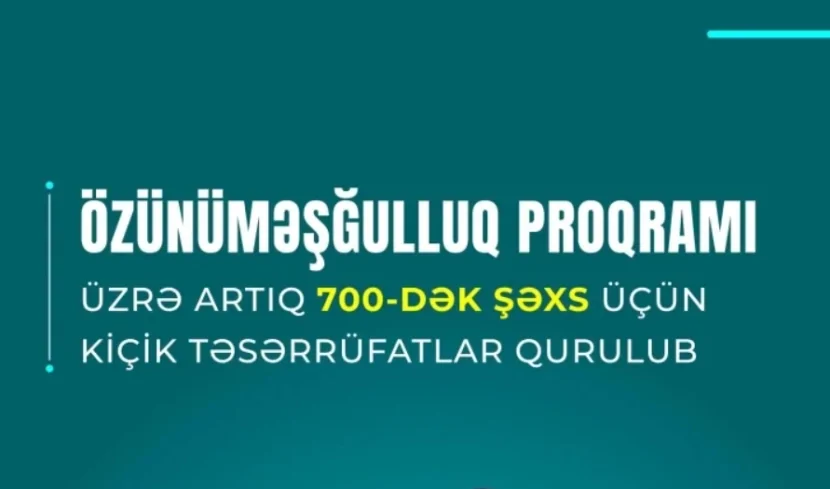 Bu il özünüməşğulluq proqramı üzrə artıq 700-dək şəxs üçün kiçik təsərrüfatlar qurulub